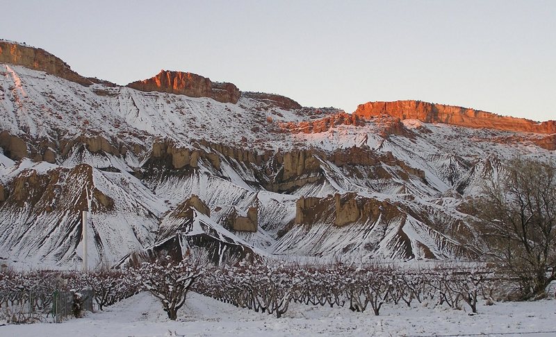 Sunset on a section of The Things of Beauty Spires. Mt. Garfield. Photo Carol Crockett.