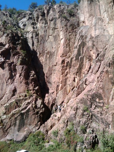 Topping out on Out of the Shadows is not recommended, only thing up there is a dead tree to make an anchor off of.