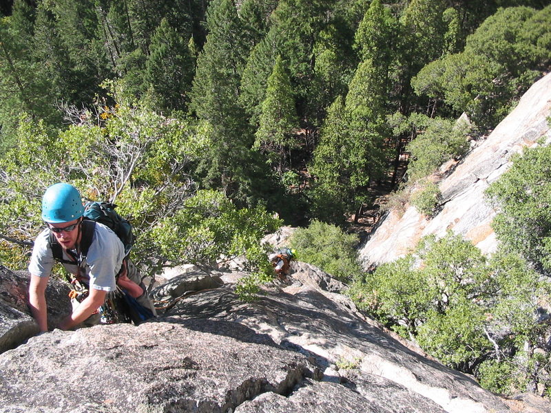 Once you exit the gully, start climbing up exposed terraces.