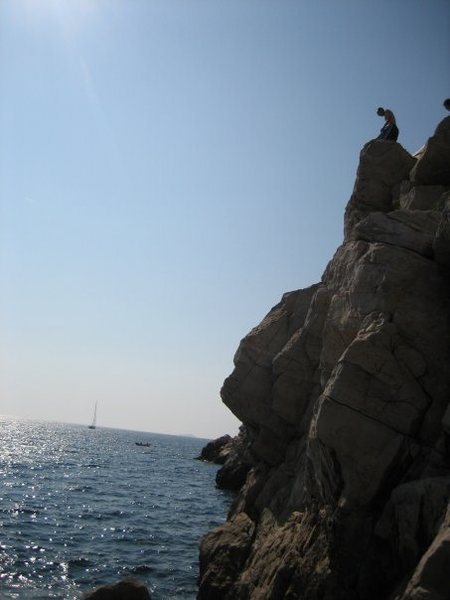 Cliff jumping outside the city walls of Dubrovnik.