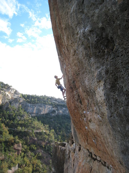 Markus Meyer on a beautiful 8a+ (5.13c) at La Siuranella.