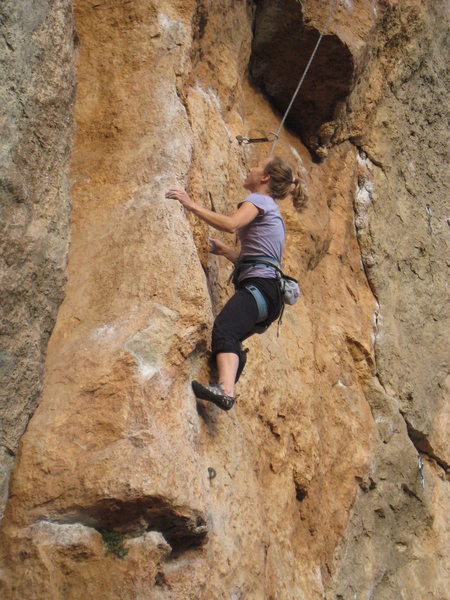 Slapping up the arete.