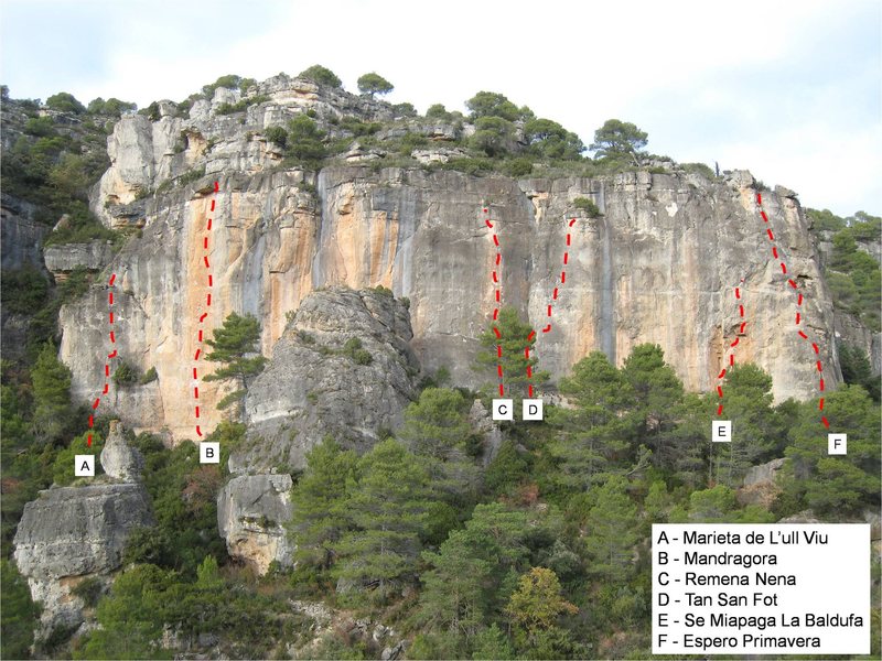 Topo with some key routes marked.