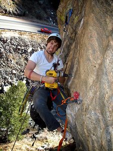 Caught here in a drilling frenzy the ever enthusiastic Jason Baker pounds in another classic C.C.C. line!!!  Nice work, man!!