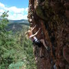 Jenna nearing the anchors where the holds finally get a bit bigger.