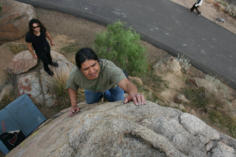 Al on the lower exit road boulders. 12-20-09