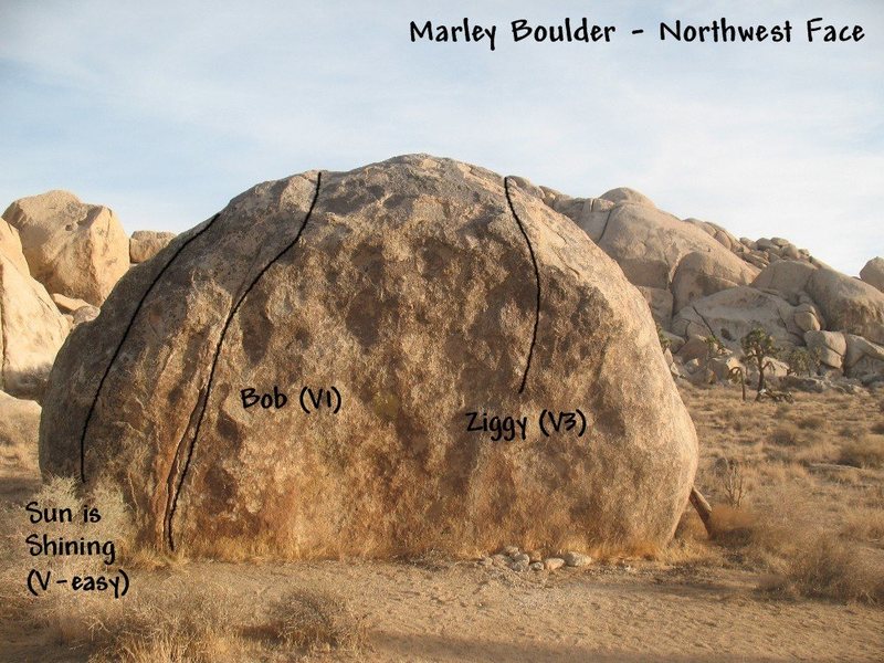 Photo/topo for the Marley Boulder (northwest face), Joshua Tree NP