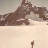 In the Valle Blanc heading towards the Aiguille du Geant.The South Face route takes the overhanging side of the Geant 1959.. Photo Eric Rayson