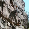 MY Dad Peter trad leading the unnamed 5.9 crack