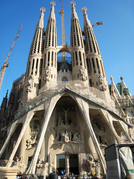 One of Spain's most famous landmarks, the "Sagrada Familia" cathedral in Barcelona (Catalonia).  Designed by Antoni Gaudi, construction began in 1882 and is expected to take at least another 20 years.