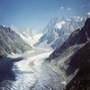 The Mer de Glace glacier above Chamonix with the Grandes Jorasses at the head of the photo.