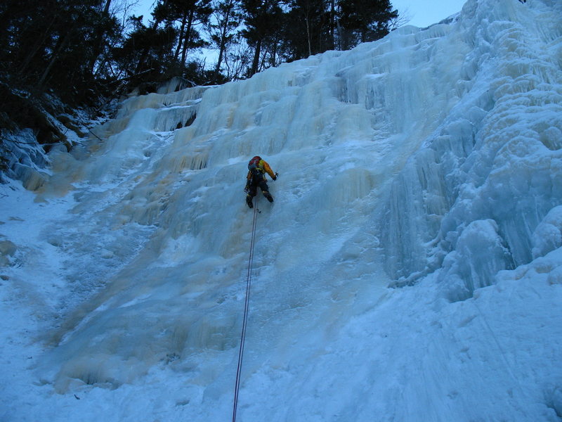 D. Albers climbs Arethusa Falls - Main Falls Left.<br>
photo by J. Albers