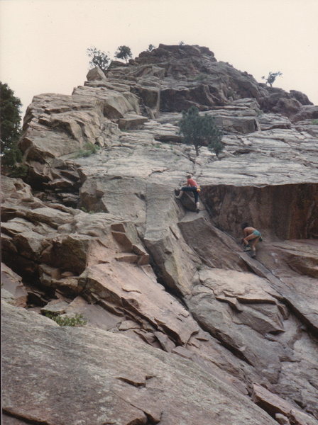 Derek and friend (Gary Ryan?)  on part of his "bouldering" circuit...  mid '80s.