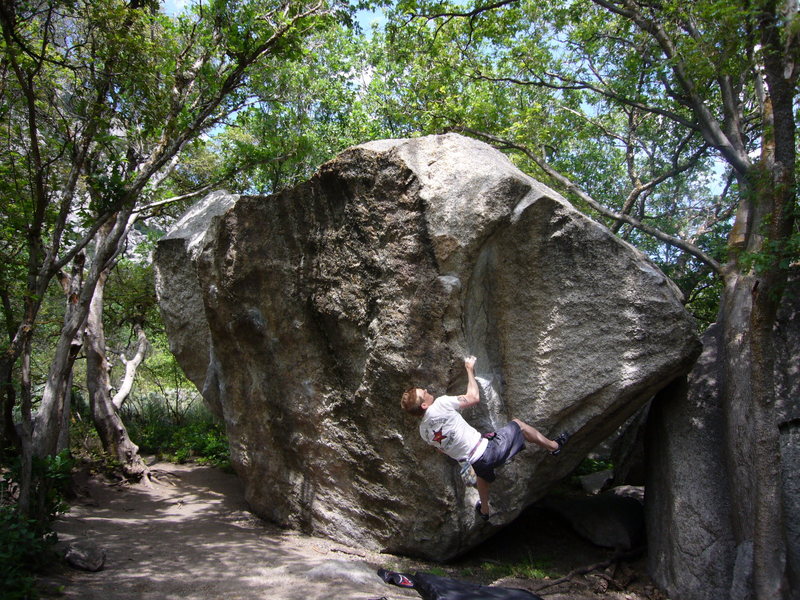 Another picture of Lance's Dihedral, V6, Copperhead Boulder, Little Cottonwood Canyon, UT