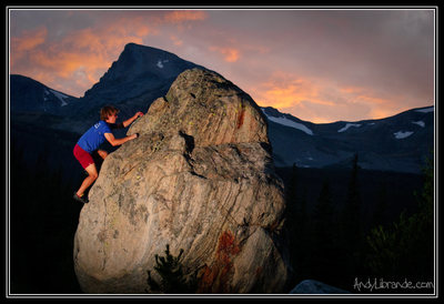Beautiful sunset over the Indian Peaks. Alpenglow Boulder, Camp Dick. 8/22/09.