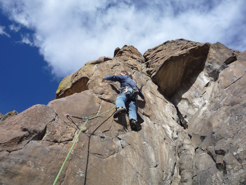 Just below the crux at the third bolt.