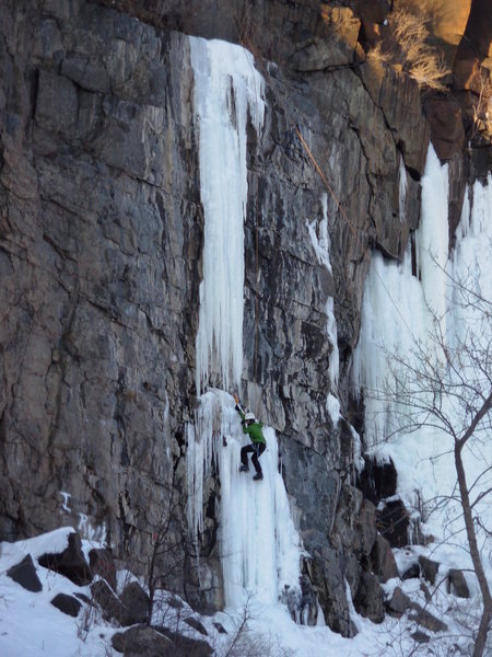 Off Ramp is almost all the way in. Climber Tyler Sweeney Jan 5, 2010.