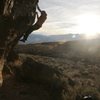 moving passed the crux on The Snapper, V5