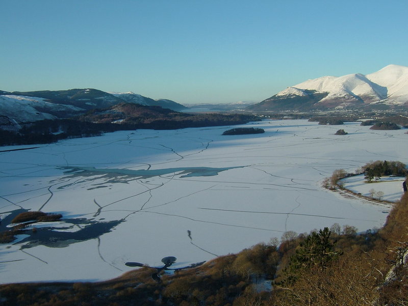 A rare view of a frozen Derwentwater taken from Walla Crag Jan /10. Photo Pete Armstrong