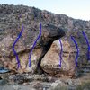 Photo/topo for the Mullet Bloc (S. Face), Joshua Tree NP  