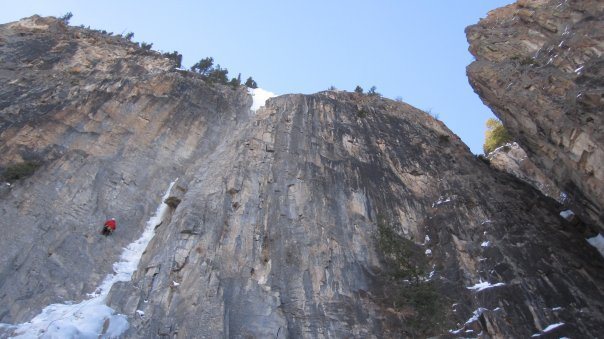 First belay station 9 Jan 2010. You can see all the way up to the third pitch.