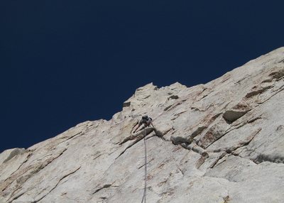 Looking up the first pitch from the base.  The big roof is visible on the left skyline.