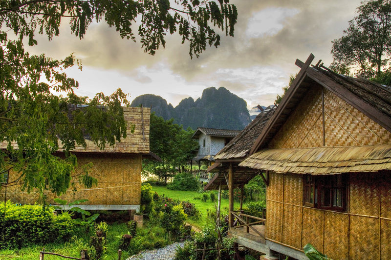 I splurged the extra $2 a night and got myself a bungalow on the river.  Vang Vieng, Laos