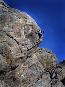 Located on "The Guppy" Luke Childers on the F.A. of what would become "Spinner Bait." The formations 1st line. <br>
<br>
Photo by: Jaime Childers.