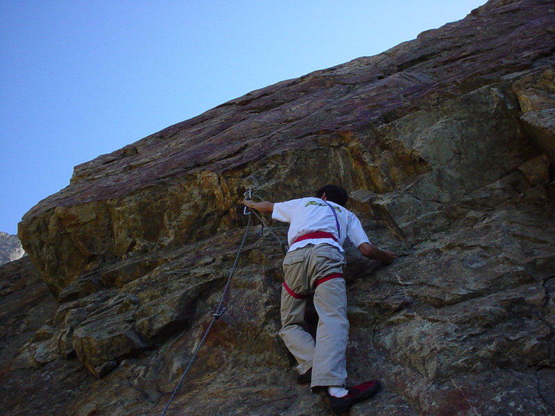 Me on Red Red Whine in 2003. I was living in China at the time and came to Utah for a couple weeks every summer. There are just so many things to love about this picture... The Mocassyms that were way too big for me (and the socks I wore...), the webbing harness, the old Patagonia shirt... On top of that, it's an underexposed buttshot. Ah yes, those were the days.