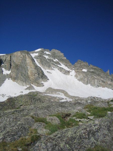 Apache from the East.  Queen's Way is the couloir to the left of the summit in this picture.