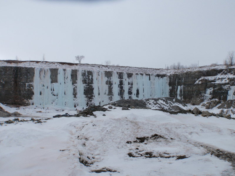 Ice Pit Demo Days jan 2010.. Pic with a bunch of people climbing accross the 15 ropes that were up.