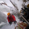 Carl Pluim arriving at our top out next to the hanging candle about 250 feet off the deck.