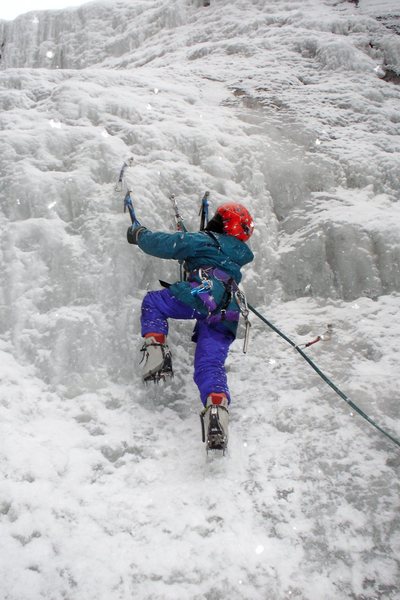 Corey Lossner, age 6 doing her first sport lead on ice.