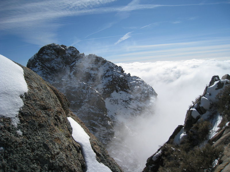 Third Peak (lowest), Lost Peak (middle), and The Wedge (highest) and as seen near to far, from the summit of Dingleberry on January 30, 2010. 