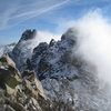 Little Square Top (left), The Wedge, and Third Peak (down low in front of The Wedge) as seen from the summit of Dingleberry on January 30, 2010.