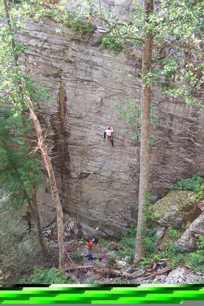 Lee Carter on Zen face.  Eddie Medina belaying.