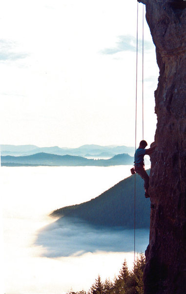 Winter climbing over valley fog in the Callahans, Oregon.