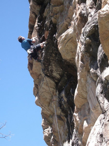 Dan going for FA on a new route left of Burnt on Fire Wall