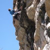 Dan going for FA on a new route left of Burnt on Fire Wall