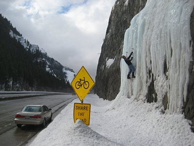 Christian Burrell on lovely roadside ice in Provo Canyon. Yeah!