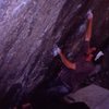 A grainy old shot of one of the boulder problems in Ailefroide, a crimpy 8a+. 