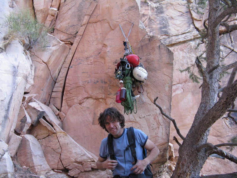 Gear stash at the base of the gully the day before.