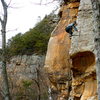 Darrell working the arete on Changnurdle, T-Wall.