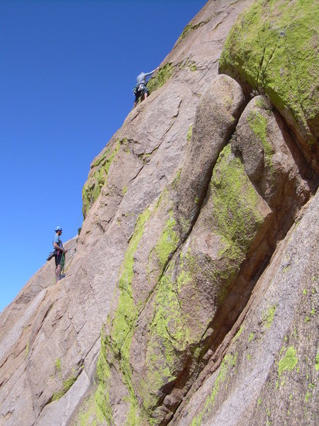 Climbers on 3rd pitch, from Ides.