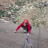 Holly on the crux pitch of birdland (P5?)