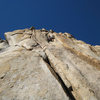 An excellent base-of-the-crag view of Sun Wall's Middle and Left routes.