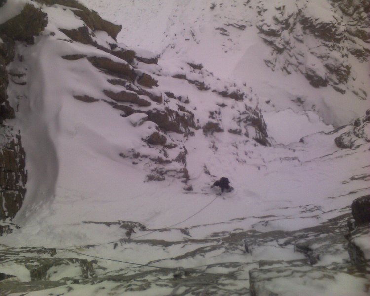 Andy Grauch part way up the east gully of the Sharkstooth on 2/28/10.