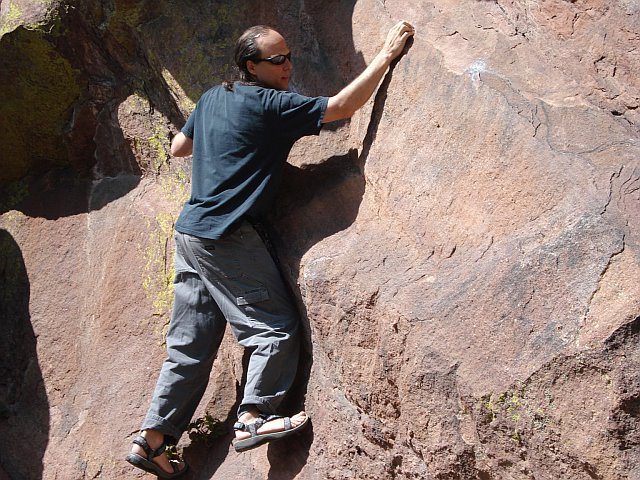 Rocking the Super Linker in Tevas. Best route on Flagstaff. Chris & Jeff Boulder!