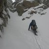 Chris Sheridan kicking steps up an easier section of Alaskarado.  Photo taken 2/28/10 by Andy Grauch.