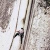 Dave Hessey on Crescent Crack (10d) at the Malamute, Squamish. September 1997.